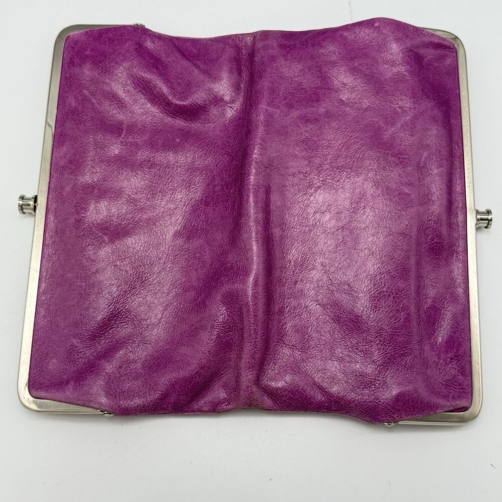 Hobo International Lauren Purple Leather Double Kisslock Clutch Large Wallet - Picture 6 of 7